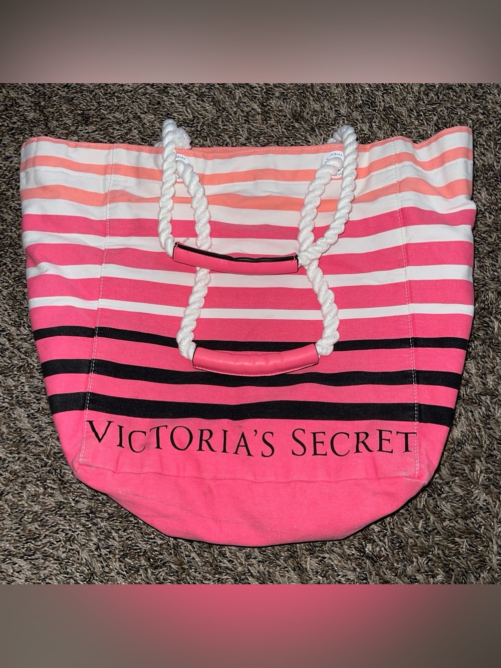 Victoria's Secret Pink Ombre Stripe Tote with Rope Handles